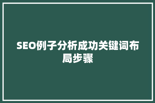 SEO例子分析成功关键词布局步骤 360搜优化