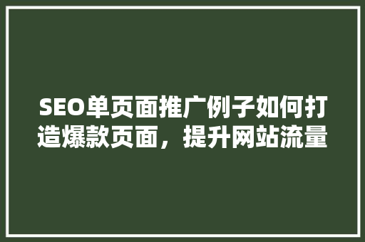 SEO单页面推广例子如何打造爆款页面，提升网站流量