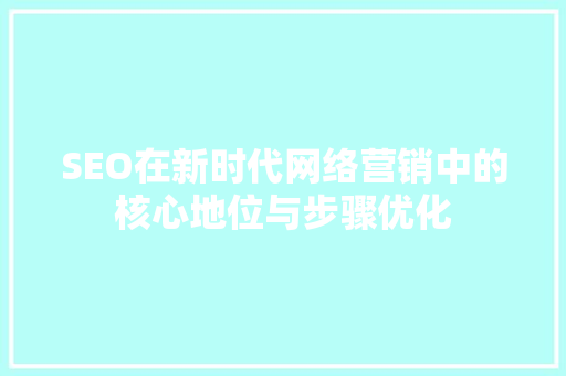 SEO在新时代网络营销中的核心地位与步骤优化 网站优化