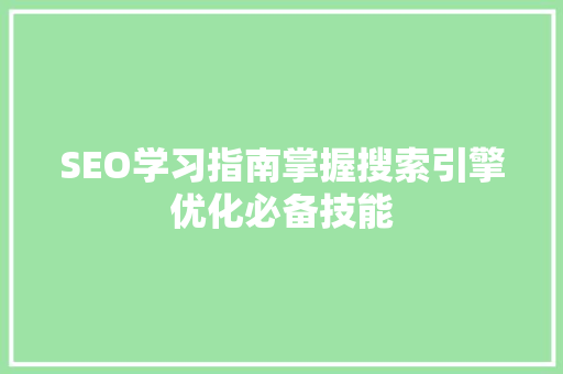 SEO学习指南掌握搜索引擎优化必备技能 搜狗优化