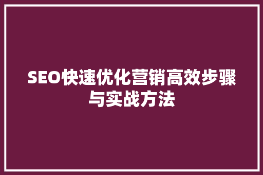 SEO快速优化营销高效步骤与实战方法 360搜优化