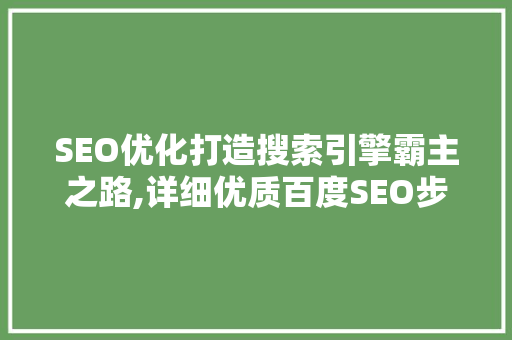 SEO优化打造搜索引擎霸主之路,详细优质百度SEO步骤