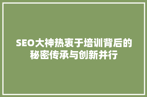 SEO大神热衷于培训背后的秘密传承与创新并行
