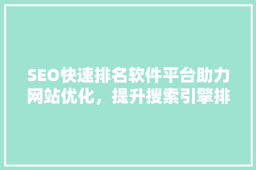 SEO快速排名软件平台助力网站优化，提升搜索引擎排名之路 英文谷歌算法