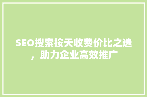 SEO搜索按天收费价比之选，助力企业高效推广