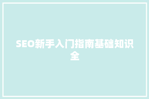 SEO新手入门指南基础知识全 seo技术