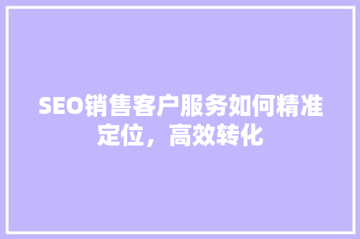 SEO销售客户服务如何精准定位，高效转化