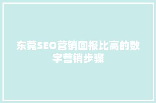东莞SEO营销回报比高的数字营销步骤