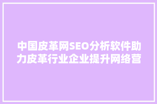 中国皮革网SEO分析软件助力皮革行业企业提升网络营销效果