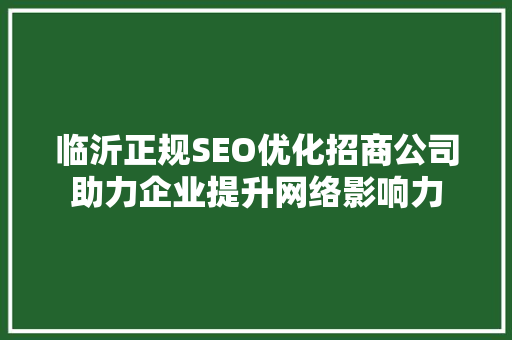 临沂正规SEO优化招商公司助力企业提升网络影响力