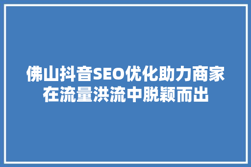 佛山抖音SEO优化助力商家在流量洪流中脱颖而出 网站优化