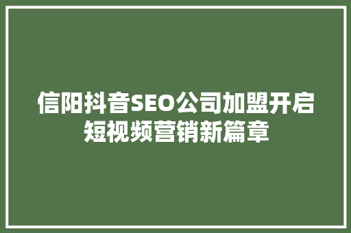 信阳抖音SEO公司加盟开启短视频营销新篇章 英文谷歌算法