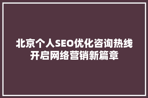 北京个人SEO优化咨询热线开启网络营销新篇章
