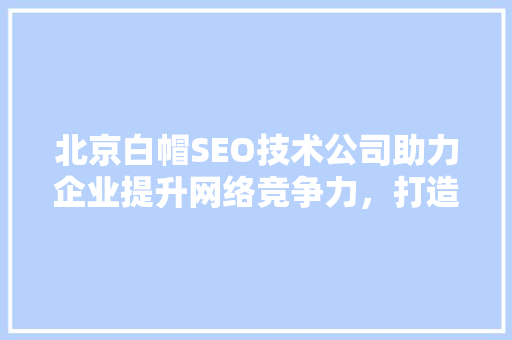 北京白帽SEO技术公司助力企业提升网络竞争力，打造绿色优化之路