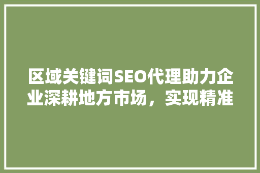 区域关键词SEO代理助力企业深耕地方市场，实现精准营销