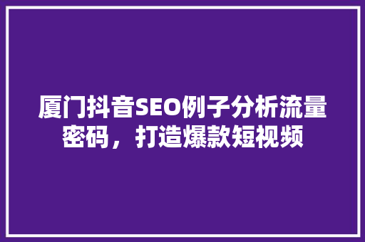 厦门抖音SEO例子分析流量密码，打造爆款短视频