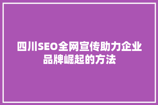 四川SEO全网宣传助力企业品牌崛起的方法