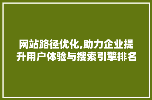 网站路径优化,助力企业提升用户体验与搜索引擎排名