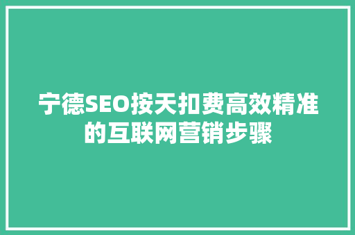 宁德SEO按天扣费高效精准的互联网营销步骤