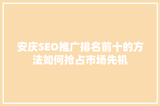 安庆SEO推广排名前十的方法如何抢占市场先机 360搜优化