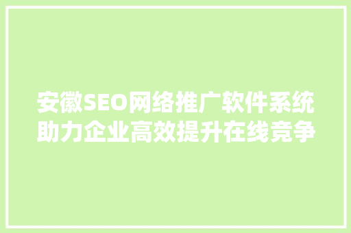 安徽SEO网络推广软件系统助力企业高效提升在线竞争力