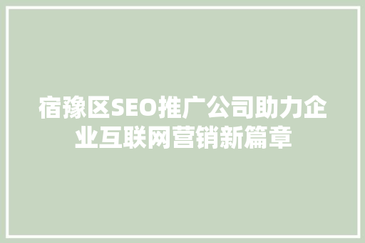宿豫区SEO推广公司助力企业互联网营销新篇章