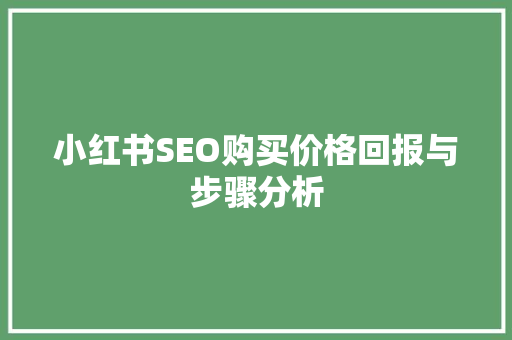 小红书SEO购买价格回报与步骤分析