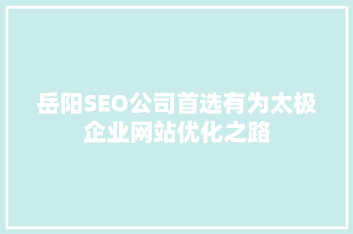 岳阳SEO公司首选有为太极企业网站优化之路