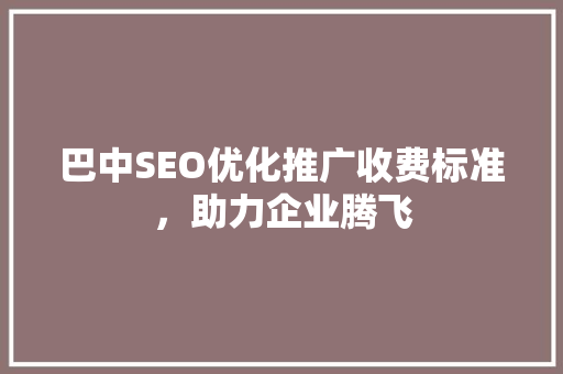 巴中SEO优化推广收费标准，助力企业腾飞