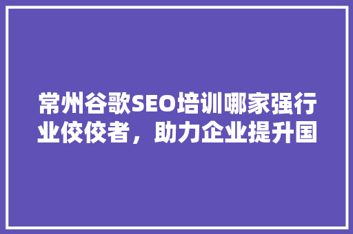 常州谷歌SEO培训哪家强行业佼佼者，助力企业提升国际竞争力