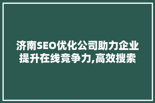 济南SEO优化公司助力企业提升在线竞争力,高效搜索引擎优化步骤