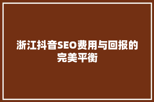 浙江抖音SEO费用与回报的完美平衡