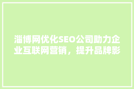 淄博网优化SEO公司助力企业互联网营销，提升品牌影响力