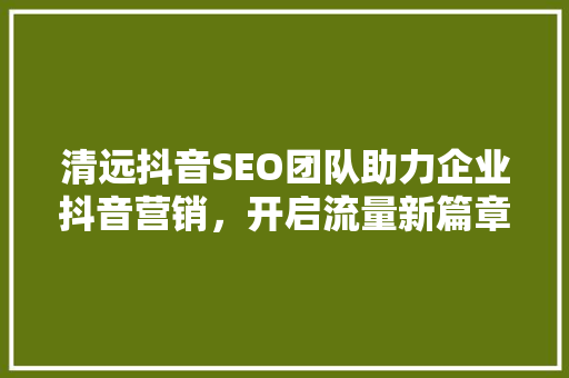 清远抖音SEO团队助力企业抖音营销，开启流量新篇章