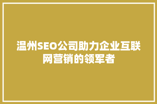 温州SEO公司助力企业互联网营销的领军者