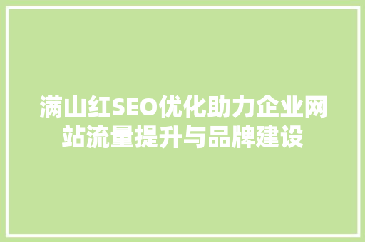 满山红SEO优化助力企业网站流量提升与品牌建设