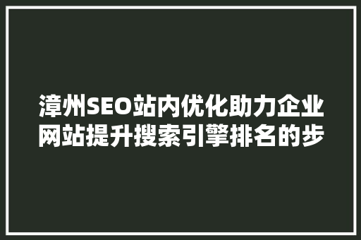 漳州SEO站内优化助力企业网站提升搜索引擎排名的步骤