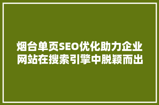 烟台单页SEO优化助力企业网站在搜索引擎中脱颖而出