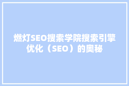 燃灯SEO搜索学院搜索引擎优化（SEO）的奥秘