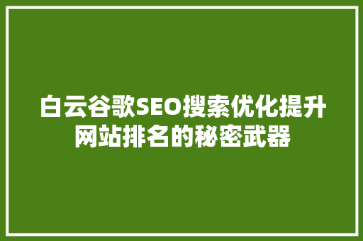 白云谷歌SEO搜索优化提升网站排名的秘密武器