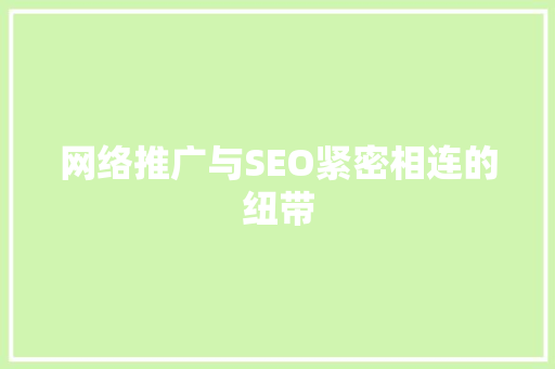 网络推广与SEO紧密相连的纽带