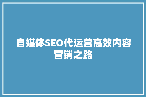 自媒体SEO代运营高效内容营销之路