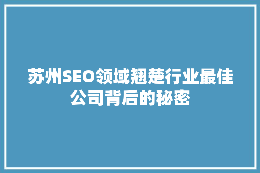 苏州SEO领域翘楚行业最佳公司背后的秘密
