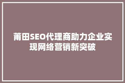 莆田SEO代理商助力企业实现网络营销新突破