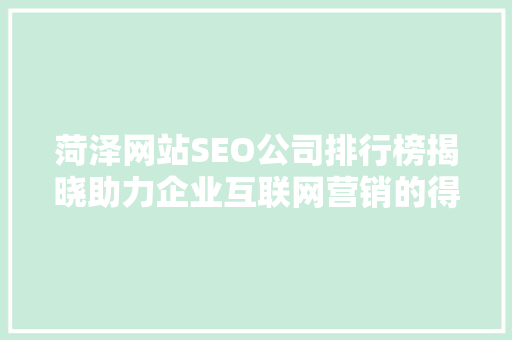 菏泽网站SEO公司排行榜揭晓助力企业互联网营销的得力助手