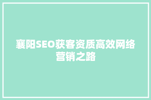 襄阳SEO获客资质高效网络营销之路