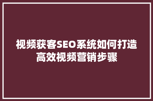 视频获客SEO系统如何打造高效视频营销步骤
