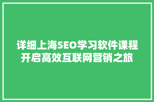 详细上海SEO学习软件课程开启高效互联网营销之旅