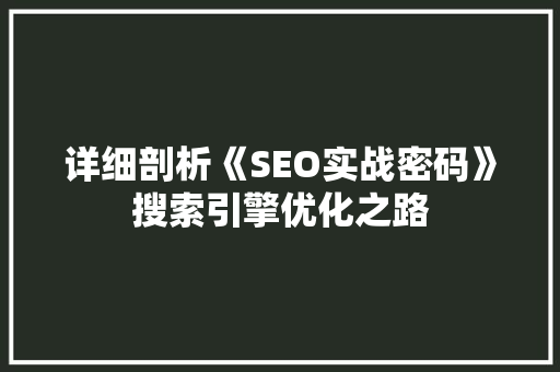 详细剖析《SEO实战密码》搜索引擎优化之路