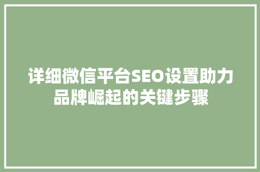 详细微信平台SEO设置助力品牌崛起的关键步骤